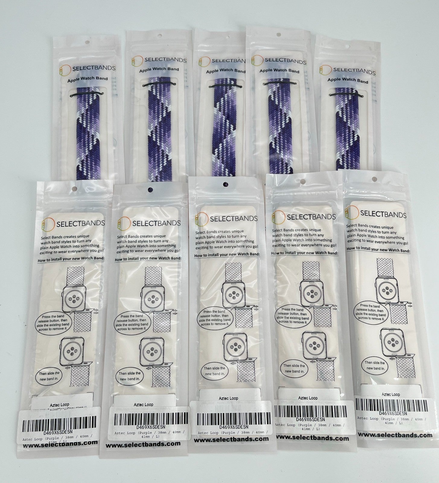 10-Pack L purple  Solid Loop Watch Bands 0.8 x 6.6Inch , Fits 38mm/40mm/41mm