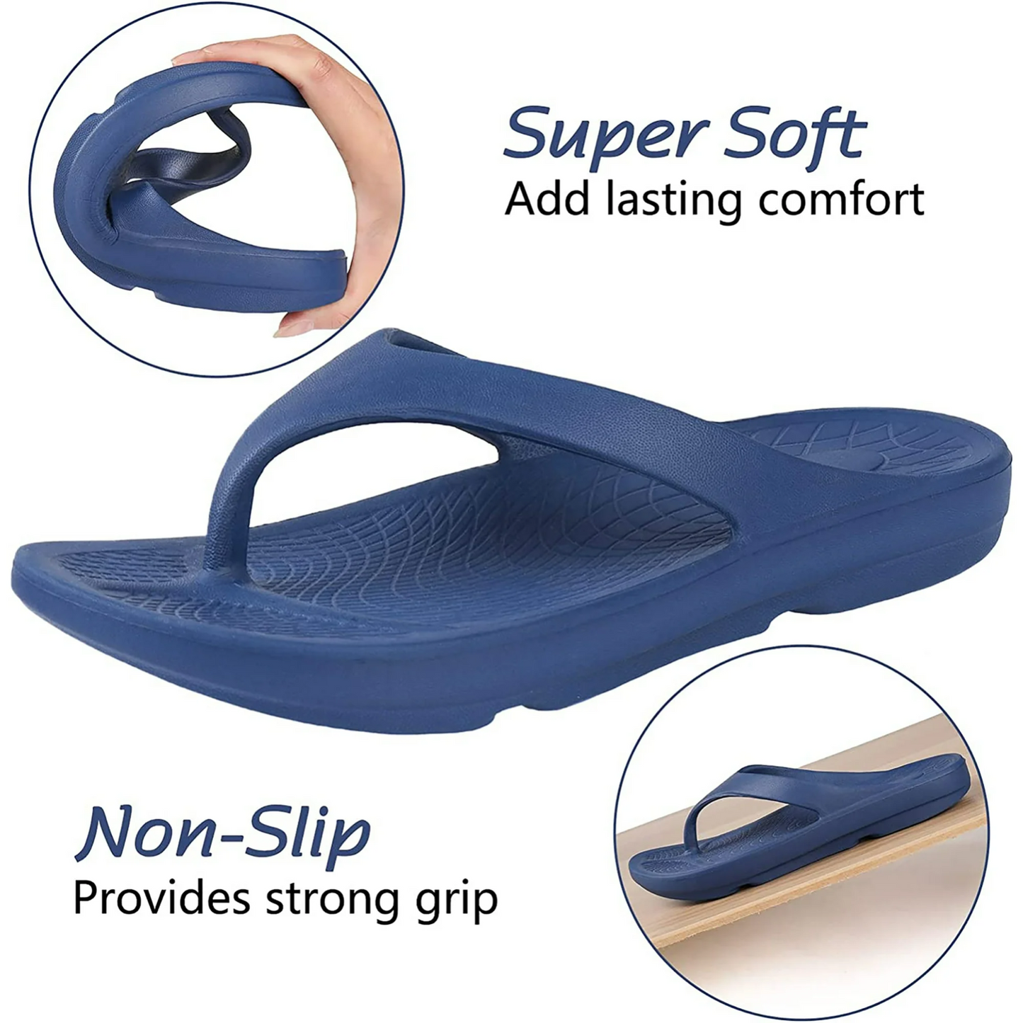 RockDove Women's Casual Flip Flops Slipper, Soft Waterproof Beach Slides BLUE S