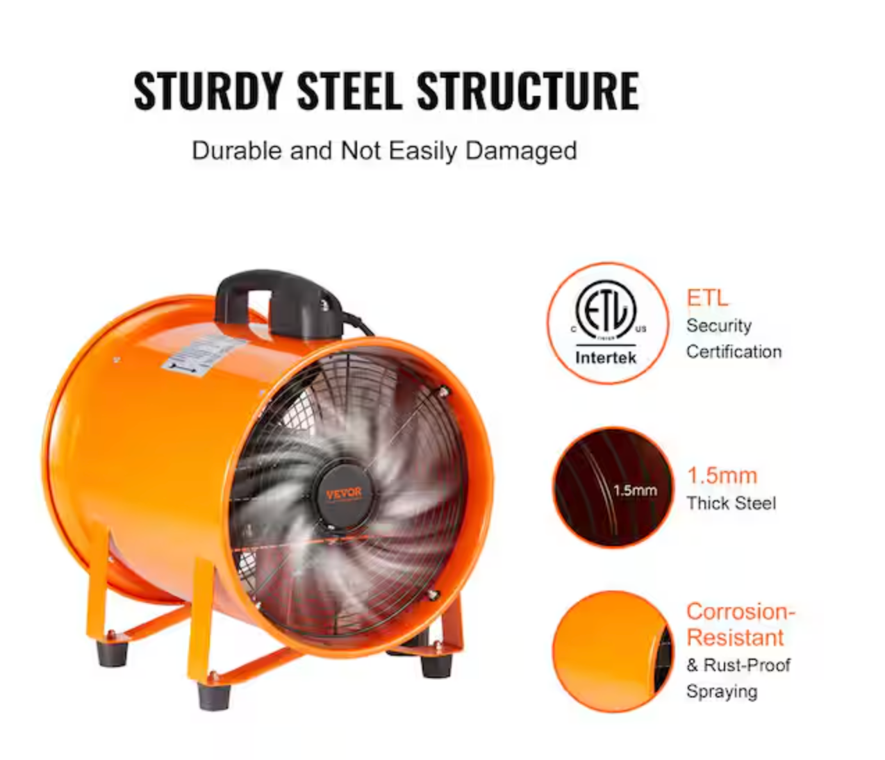 VEVOR 12 Inch(5m) Extractor Fan Blower Portable 5m High Rotation Exhaust