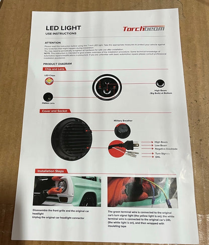 7-Inch Round LED Light – 36W/39W, 6700K Cool White, DC 12-36V, Black Housing