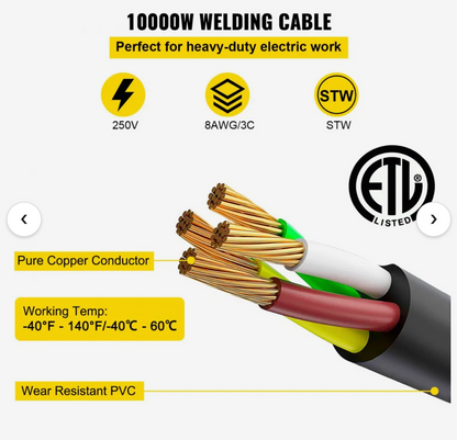 Welder Extension Cord 40 Amp 25 ft. 250 Volt Welding Power Cord with NEMA 6-50