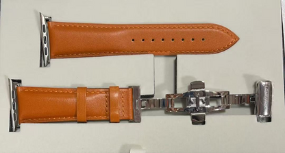 Men’s Whiskey Brown Watch Band with silver Details - Size M（42/44MM）.