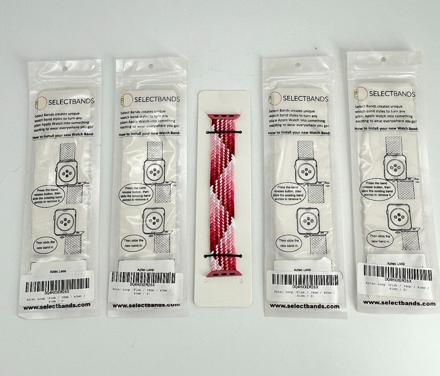5-Pack S  Aztec Pink Loop Watch Bands 0.8 x 5.7 Inch Fits 38mm/40mm/41mm