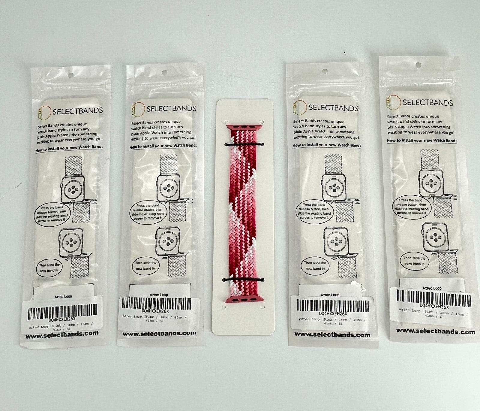 5-Pack S  Aztec Pink Loop Watch Bands 0.8 x 5.7 Inch Fits 38mm/40mm/41mm