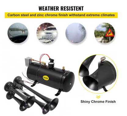 Air Horns Kit 150DB Air Compressor Tank 4 Trumpet Super Loud with 120 PSI 12volt