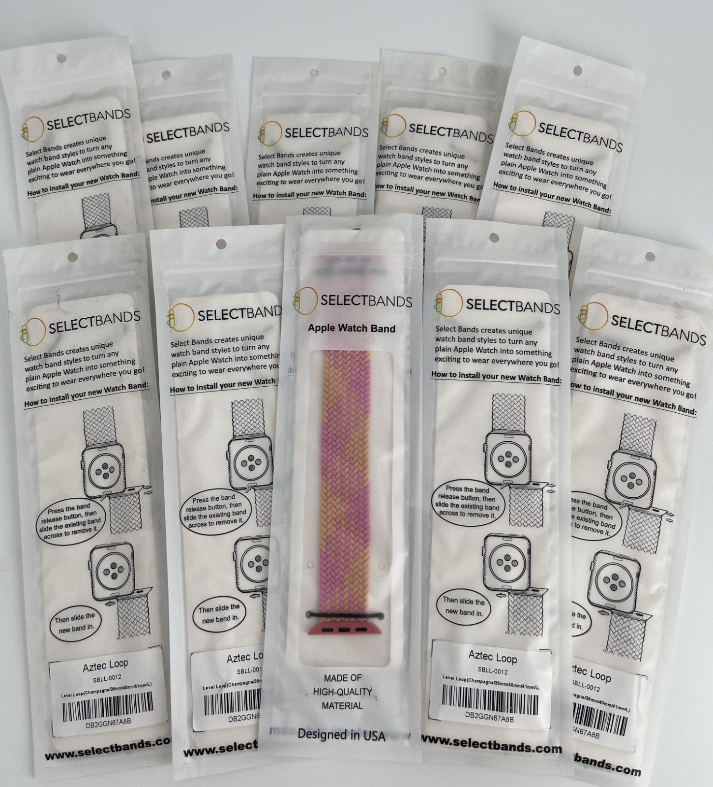 10-Pack  L  Champagne  Solid Loop Apple Watch Bands 0.8 x 6.5Inch , Fits 38mm/40