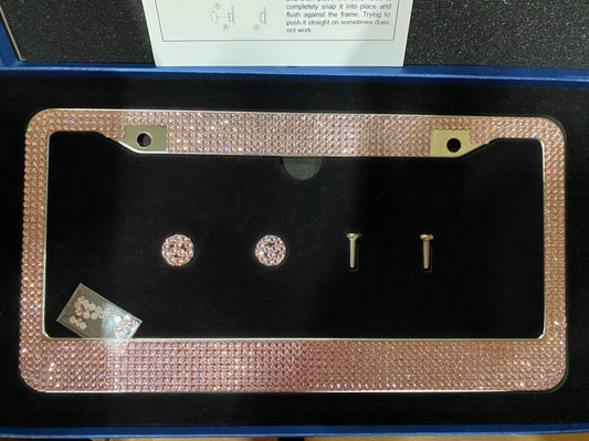 2pcs-Pink-Bling  Glitter Crystal RhineStone License Plate Frame. New In Box.