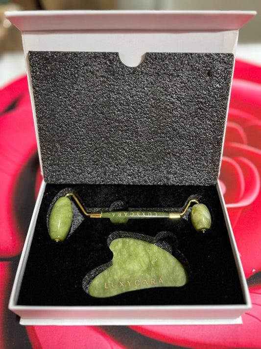 Jade Roller and Gua Sha Set - Guasha Tool for Face - Skin Care Gift Set