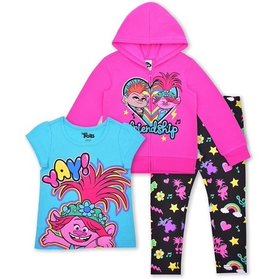 Trolls 3-Piece Shirt, Jacket & Leggings Set for Girls, 4T – Fits 4-Year-Old Kids