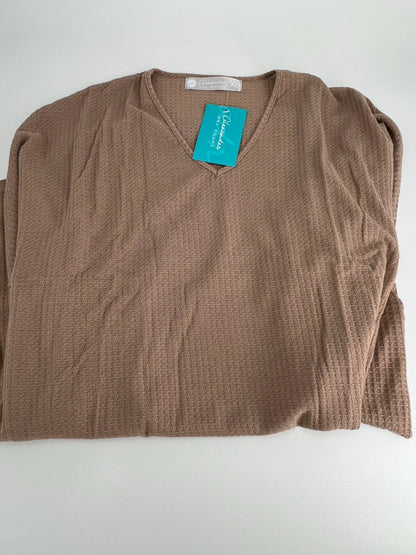Women's Long Sleeve Knit Nightshirt, V-Neck Sleepshirt, Pajama TopShadow Beige