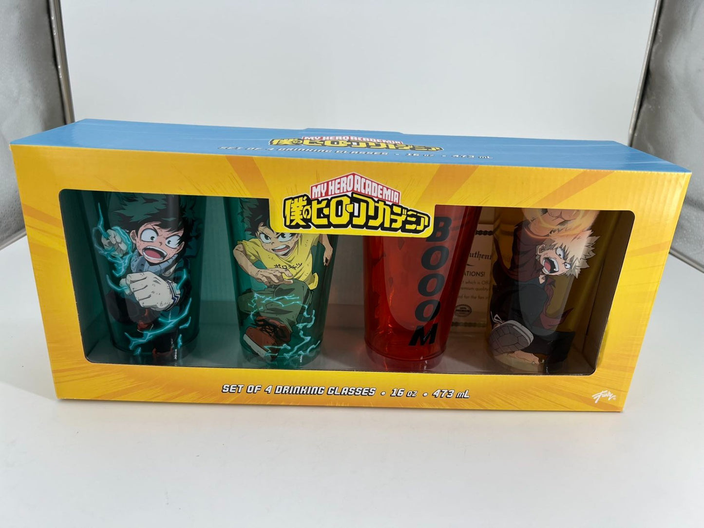MY HERO ACADEMIA Set of 4 Drinking Glasses 16oz in Display Box Just Funky Cups