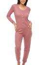 Women's Waffle Knit Thermal  Pajama Romper  Rose 2X