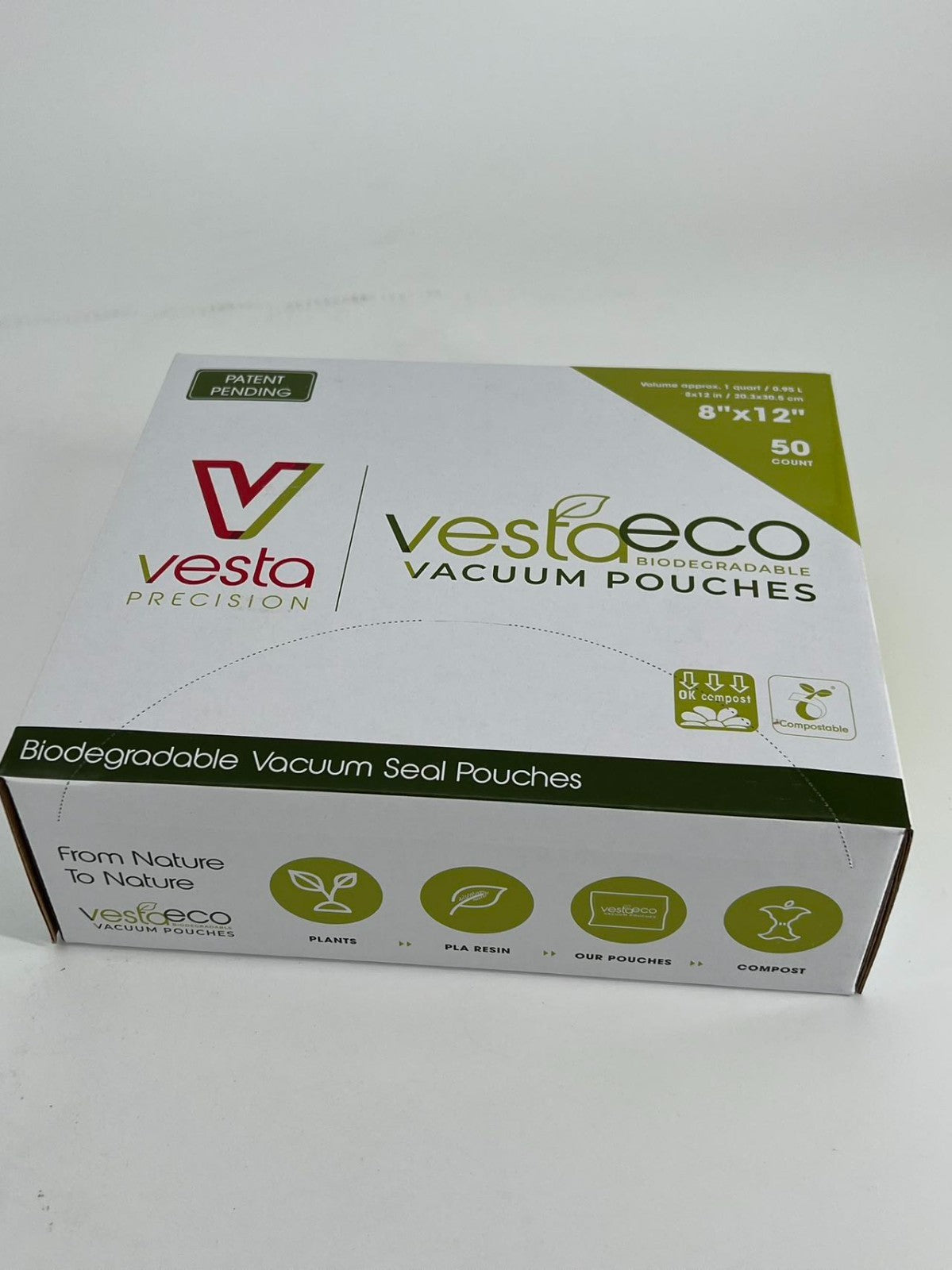 VestaEco Commercially Compostable Vacuum Seal Bags 8 x 12 Inches - 50 Vacuum Bag