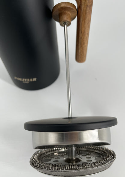 34oz French Press Coffee Maker, Wood Handle, Double Wall Steel