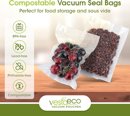 VestaEco Commercially Compostable Vacuum Seal Bags 8 x 12 Inches - 50 Vacuum Bag