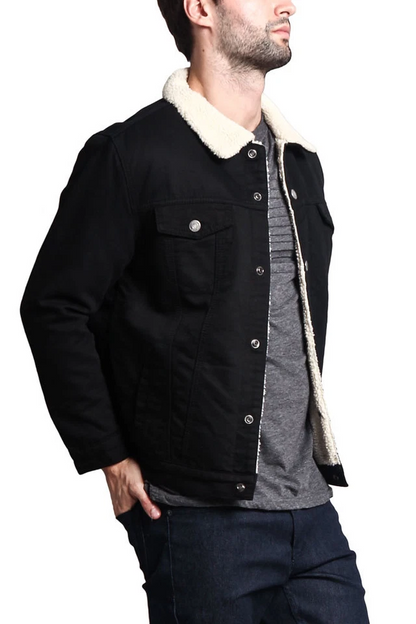 Men's Sherpa Faux Shearling Heavyweight Work Jacket BLACK  L