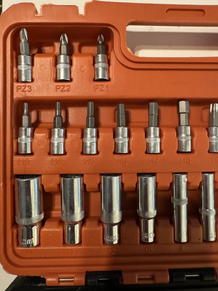 53 Piece 1/4” Dr. Socket Set, Bits, Hex Key Wrenches, Ratchet, Metric, Deep, New