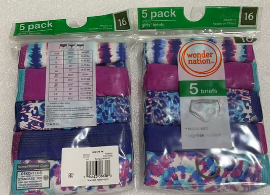 10PCS Wonder Nation Girls Cotton Brief Underwear, 5Pack, Sizes 16