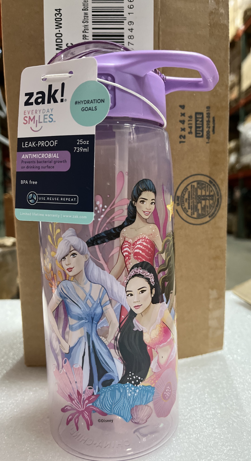 Zak Designs The Little Mermaid Live 25 ounce Reusable Plastic Water Bottle with
