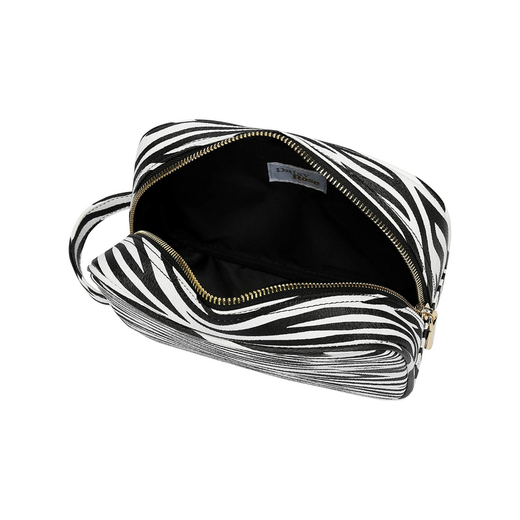 Daisy Rose Cosmetic Toiletry Bag PU Vegan Leather Travel Bag for Women - Zebra.