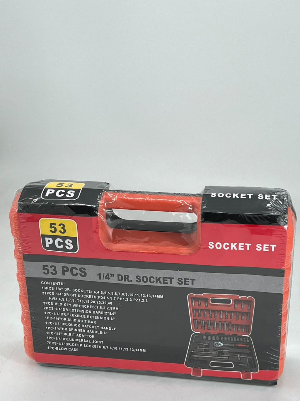 53 Piece 1/4” Dr. Socket Set, Bits, Hex Key Wrenches, Ratchet, Metric, Deep, New
