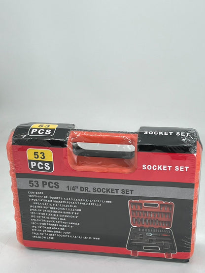 53 Piece 1/4” Dr. Socket Set, Bits, Hex Key Wrenches, Ratchet, Metric, Deep, New