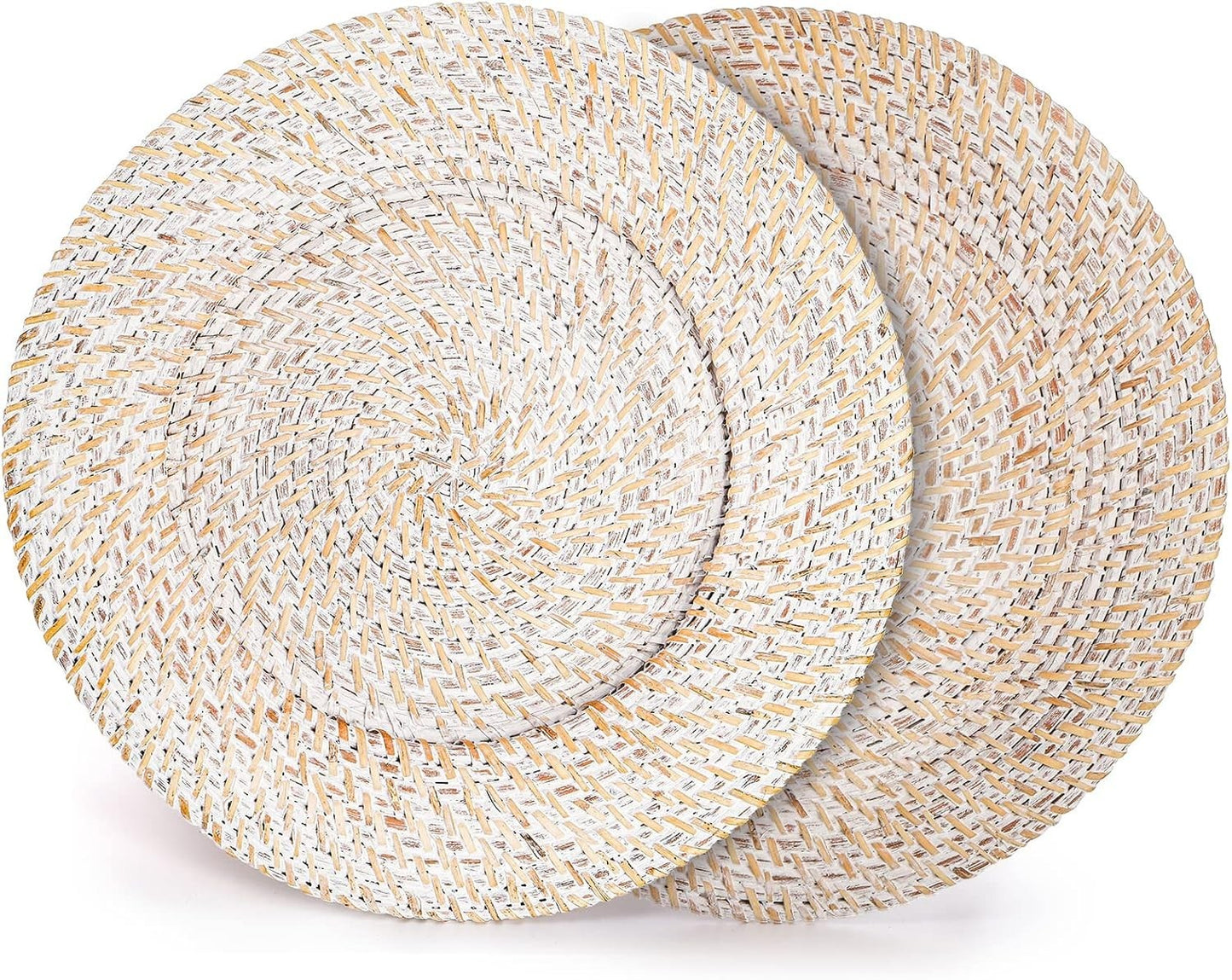 White Rattan Charger Plates 13" Set of 4 Rustic Woven Table Decor
