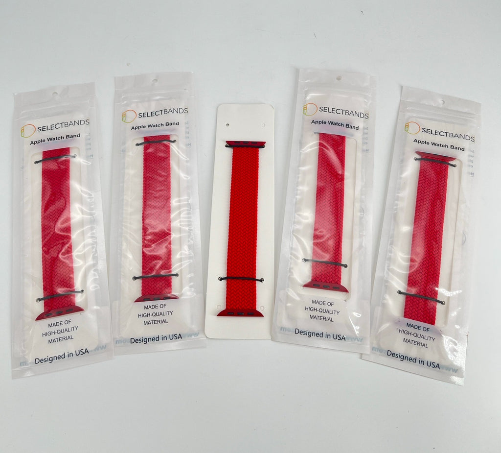 5 -Pack XS  Solid Red  Loop Watch Bands 0.8 x 5.6 Inch Fits 42mm/44mm/45mm