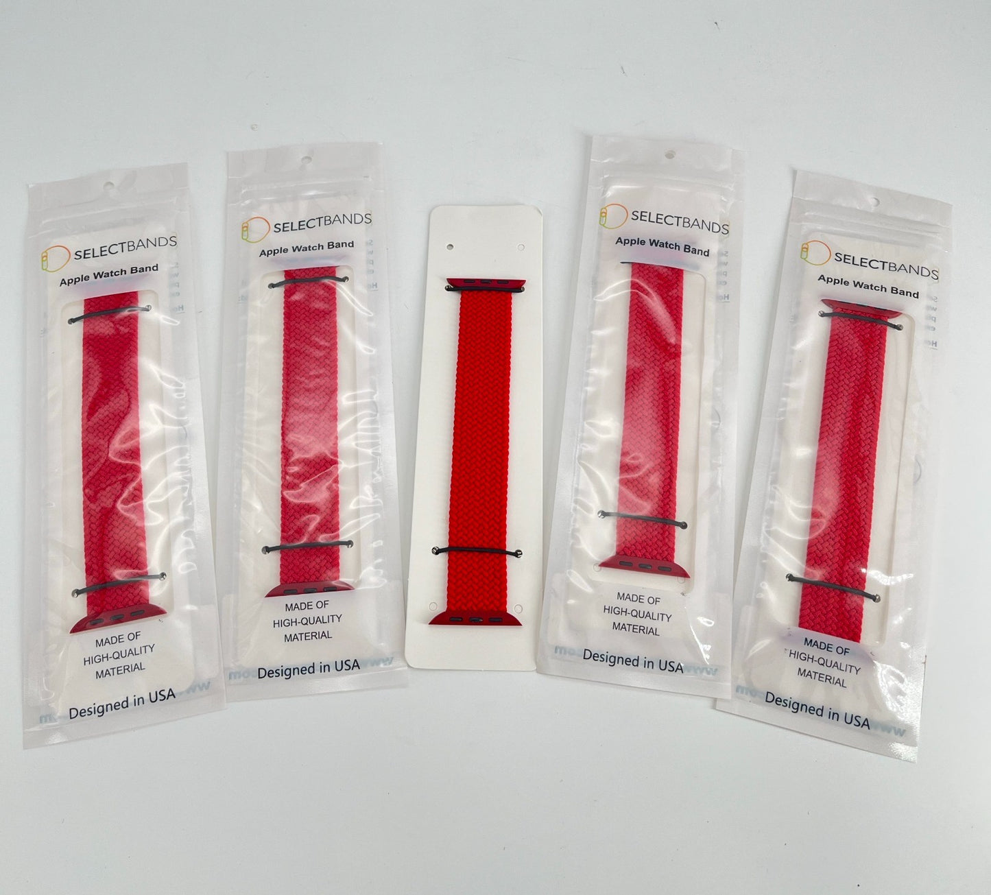 5 -Pack XS  Solid Red  Loop Watch Bands 0.8 x 5.6 Inch Fits 42mm/44mm/45mm