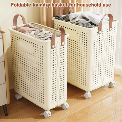 Large Folding Storage Basket with Wheels  Cream  15*11.2*21
