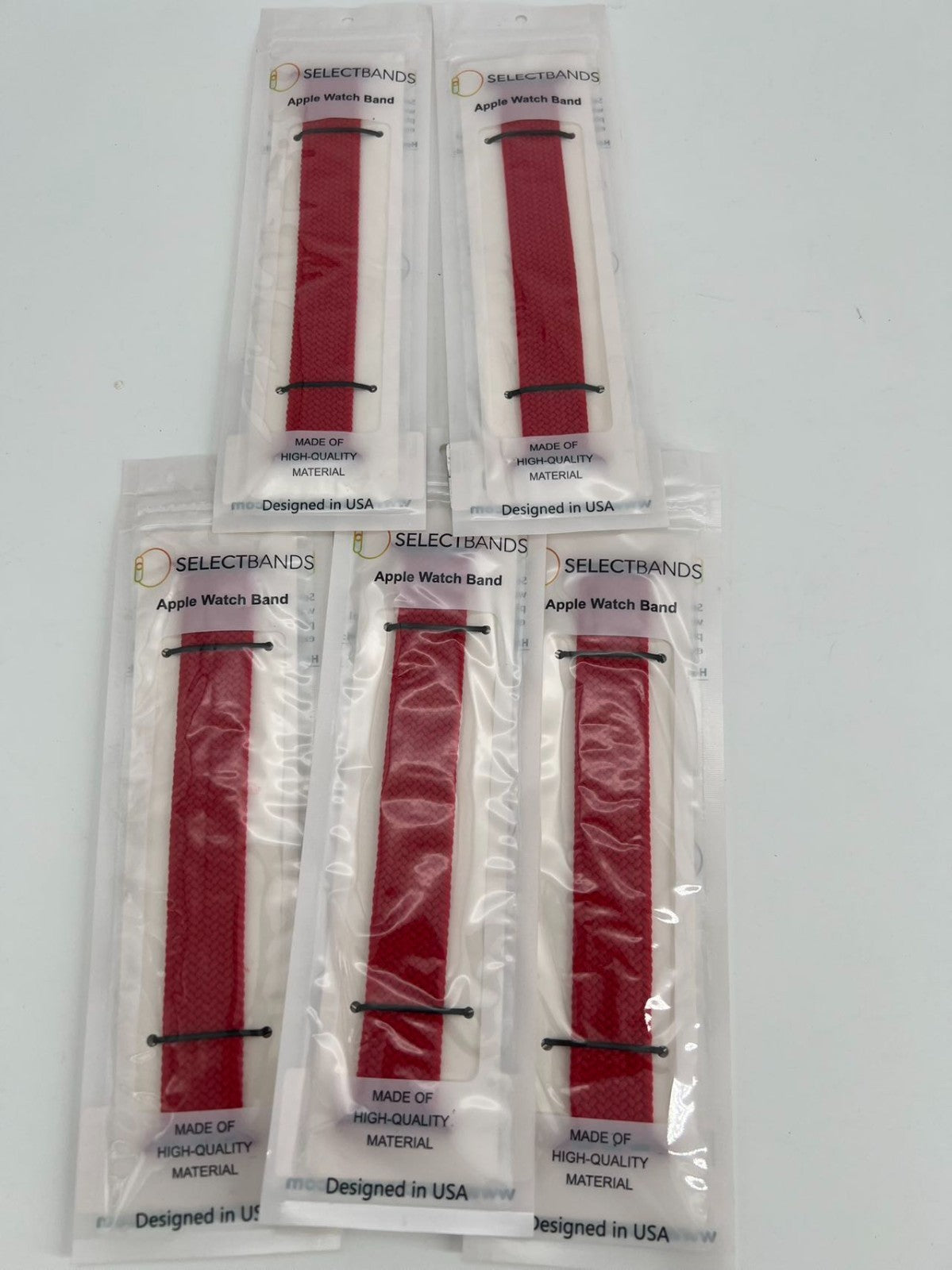 5- Pack L Color Red Rainbow Loop Watch Bands 0.8 x 6.7 Inch  Fits 38mm/40mm/41mm