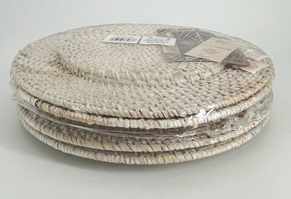 White Rattan Charger Plates 13" Set of 4 Rustic Woven Table Decor