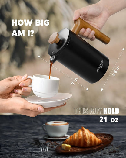 34oz French Press Coffee Maker, Wood Handle, Double Wall Steel