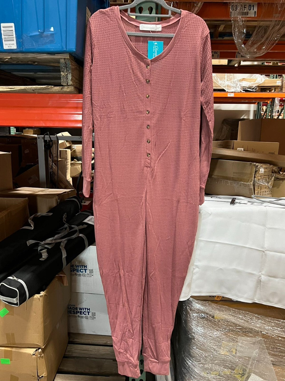 Women's Waffle Knit Thermal  Pajama Romper  Rose 2X