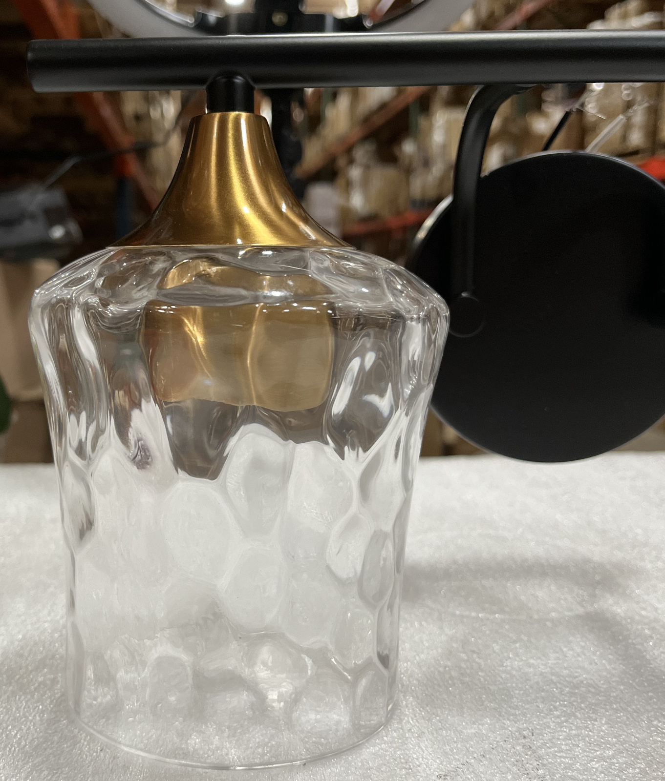 2-Light Bathroom Vanity Light with Hammered Glass, Black Backplate