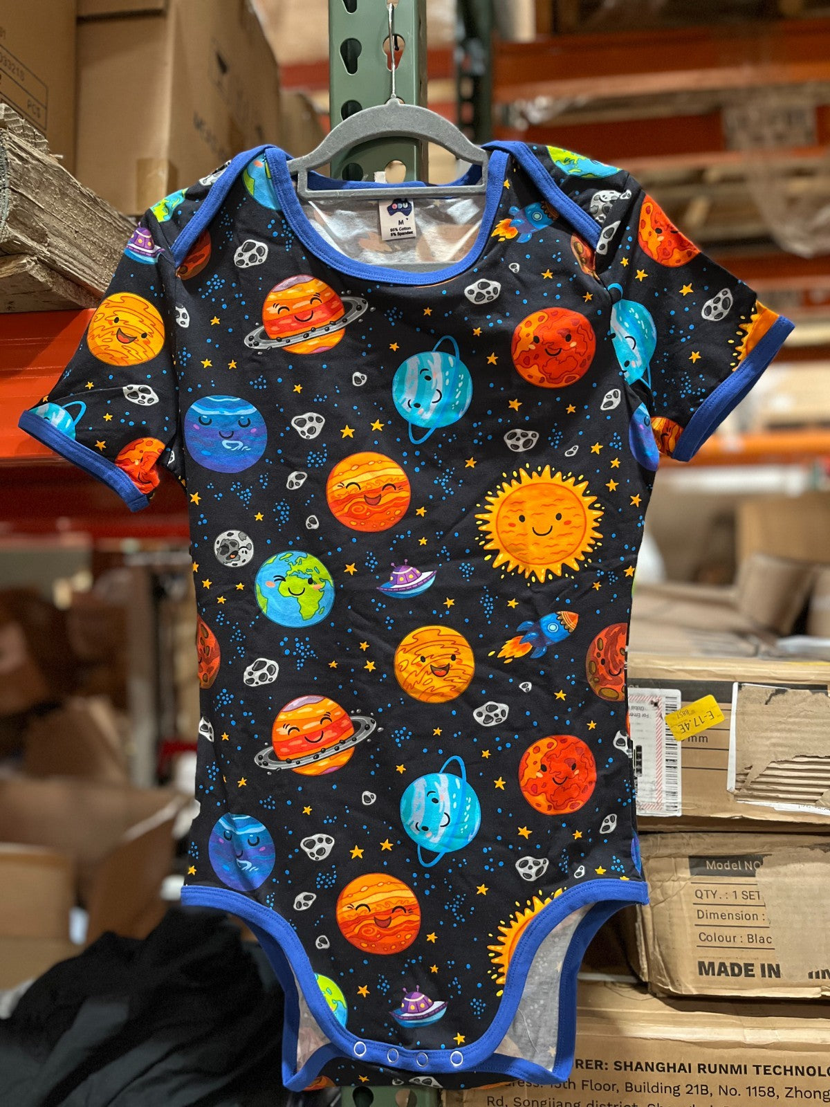Planets Print Baby Bodysuit – Size M, 95% Cotton 5% Spande