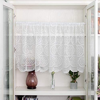 ZHH White Lace Valance Curtains Embroidery Semi Kitchen Valances H 15” x W 59”