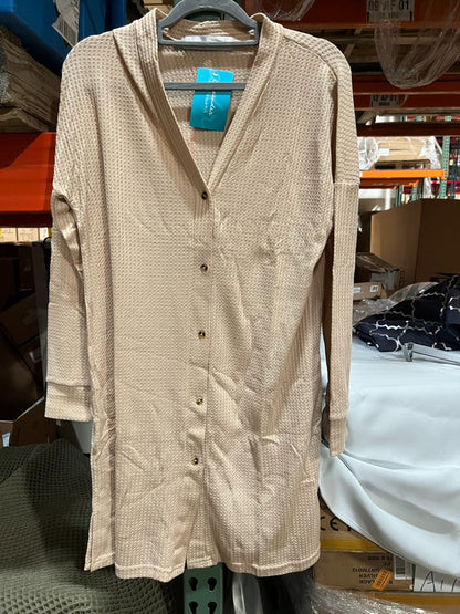 Short Sleeve Nightshirt, Lightweight Button Down Pajama Top Shadow Beige L