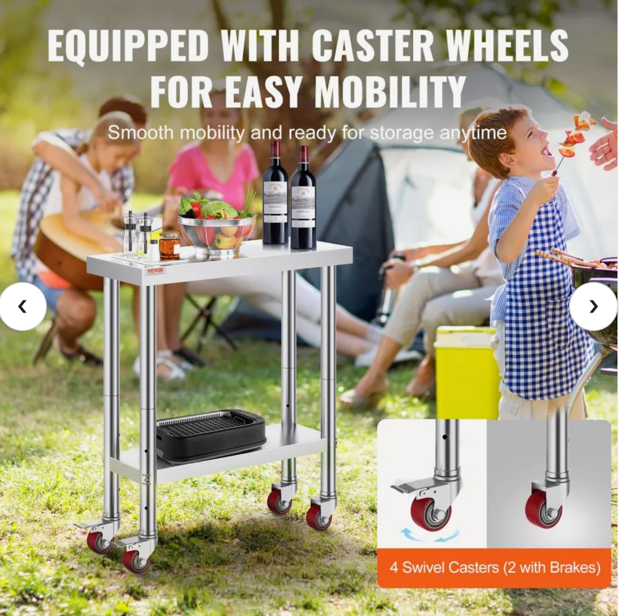 Stainless Steel Work Table with Casters | Work Station
