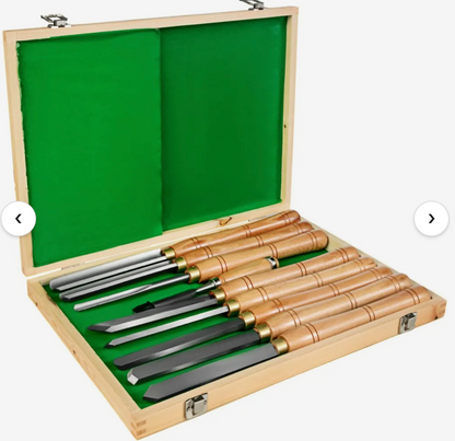 8 Piece Wood Lathe Chisel Set & Wooden Storage Case/bonus chisel