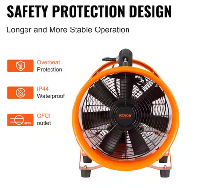 VEVOR 12 Inch(5m) Extractor Fan Blower Portable 5m High Rotation Exhaust