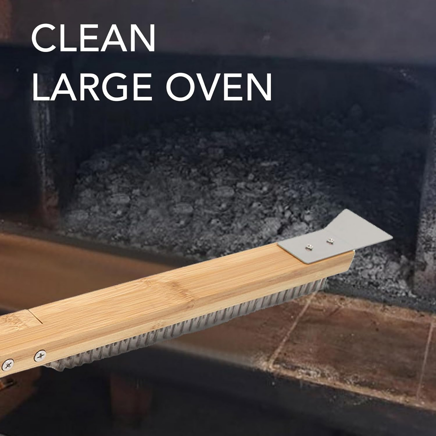 Pizza Oven Brush with Scraper, Pizza Stone Cleaning Brush, Brass Bristles Pizza