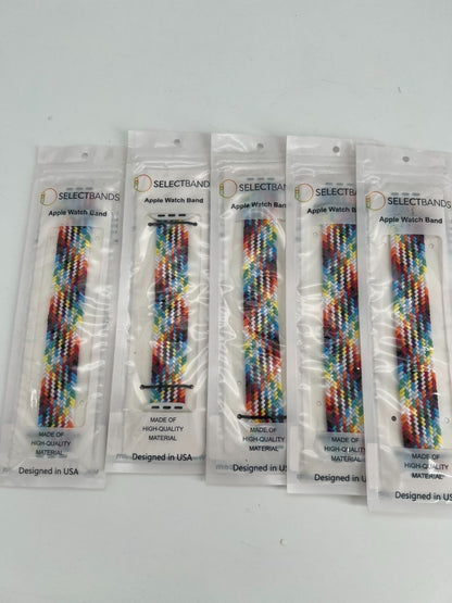 5-Pack L  Burst Rainbow  Loop Watch Bands 0.8 x 7.1 Inch Fits 42mm/44mm/45mm