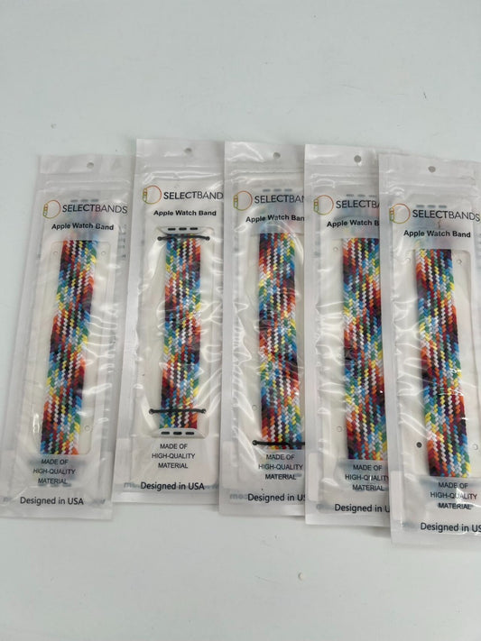 5-Pack L  Burst Rainbow  Loop Watch Bands 0.8 x 7.1 Inch Fits 42mm/44mm/45mm