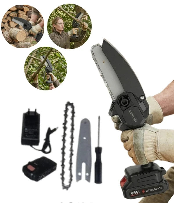 48V Mini Electric Chainsaw Cordless Handheld Pruning Saw Rechargeable Wood Cuter