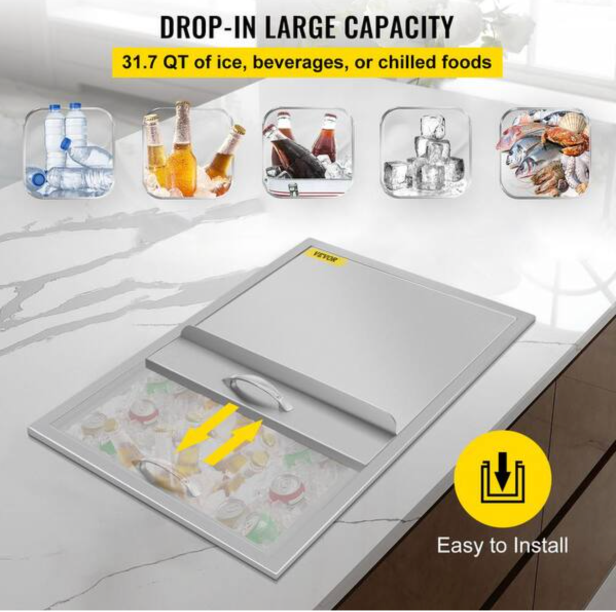 Drop In Ice Chest 304 Stainless Steel Drop-In Ice Bin Cooler for Wine Beer Drink