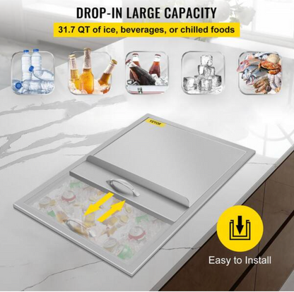 Drop In Ice Chest 304 Stainless Steel Drop-In Ice Bin Cooler for Wine Beer Drink