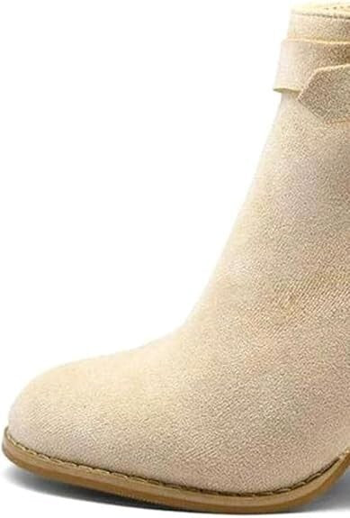 9 FYS Botas cortas de punta redonda con lazo para mujer, con cremallera lateral,