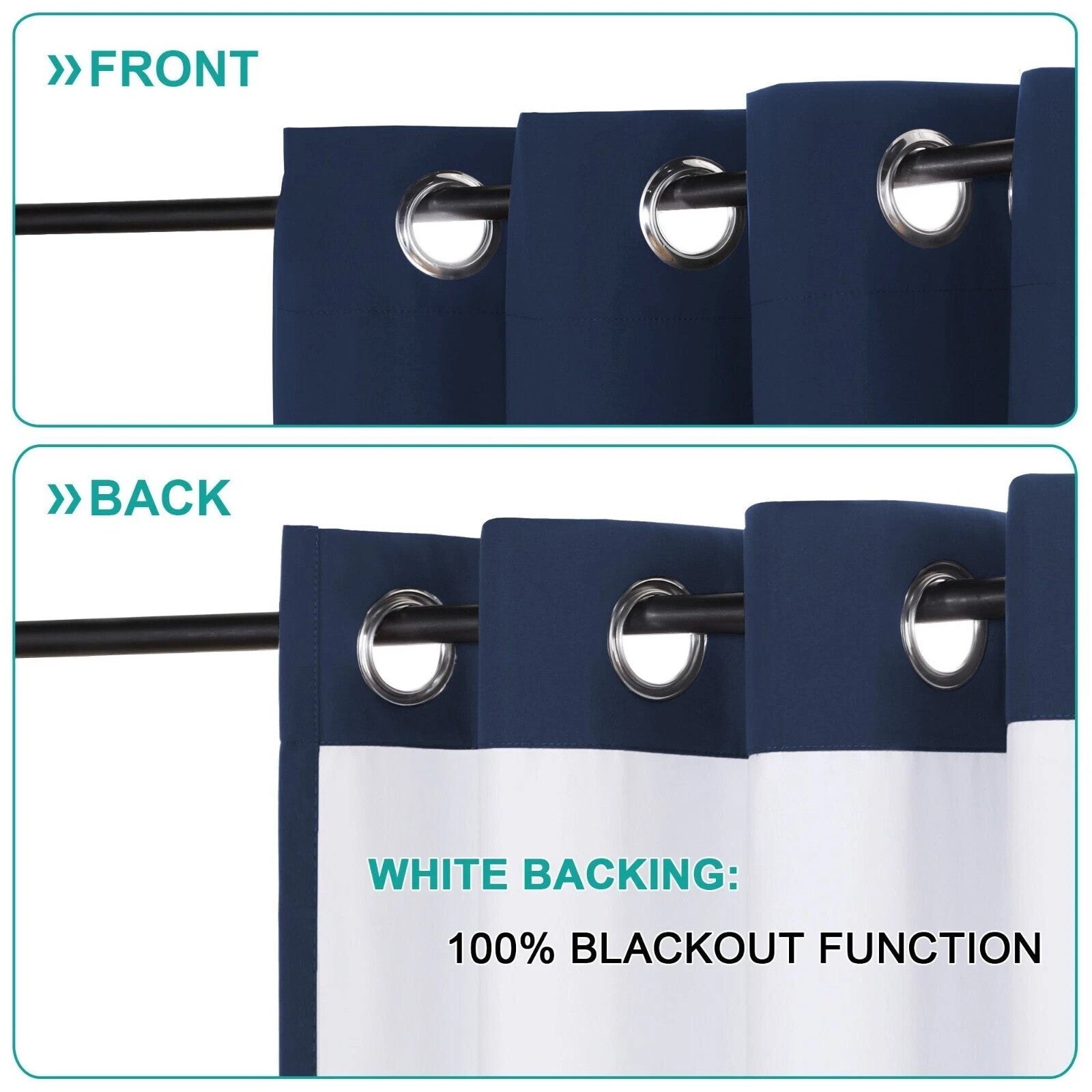 PrimeBeau PBPOCoatingNavy-52108 Blackout Curtain Drapes 52" x 108" 2 Panels