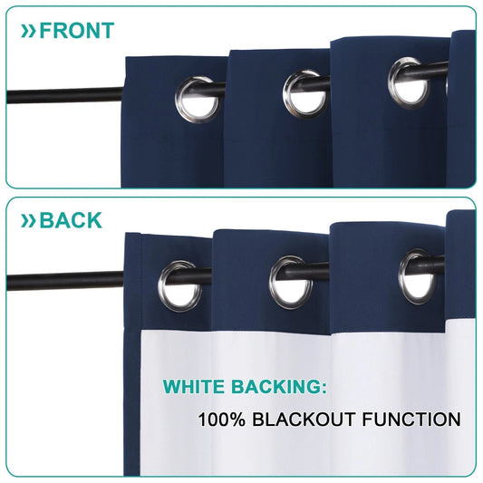 PrimeBeau PBPOCoatingNavy-52108 Blackout Curtain Drapes 52" x 108" 2 Panels